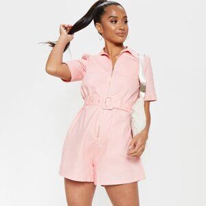 PrettyLittleThing Petite Pink Belted Boiler Romper